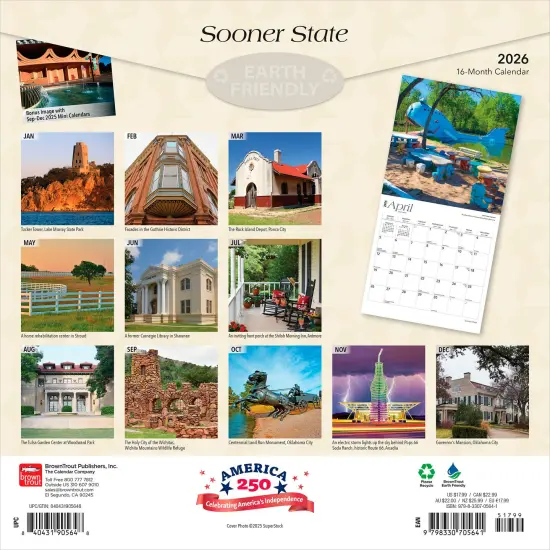 Sooner State | Oklahoma Places | 2026 12 x 24 Inch (Hanging) Monthly Square Wall Calendar | Plastic-Free {2}