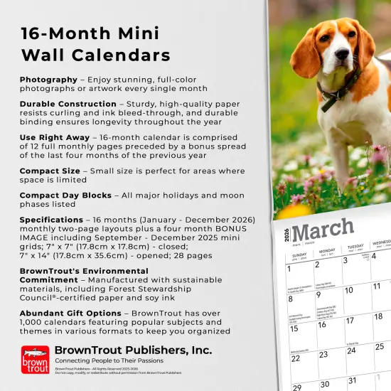 Beagles | 2026 7 x 14 Inch (Hanging) Monthly Mini Wall Calendar {6}