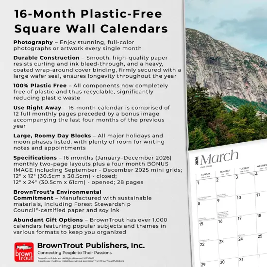 New Hampshire Wild & Scenic | 2026 12 x 24 Inch (Hanging) Monthly Square Wall Calendar | Plastic-Free {6}