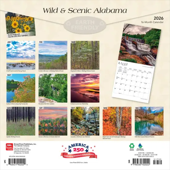 Alabama Wild & Scenic | 2026 12 x 24 Inch (Hanging) Monthly Square Wall Calendar | Plastic-Free {2}