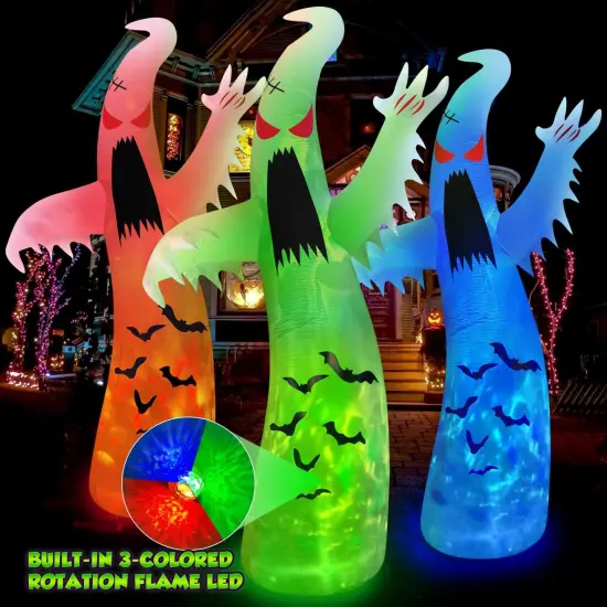 12FT Giant Halloween Inflatables Ghost ,with 3-Color Rotating Flame LEDs {2}