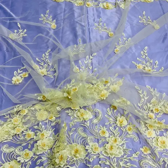 1 Yard Beaded 3D Floral Lace Fabric Embroidered Elegant Mesh Dress 51" Width Black {2}