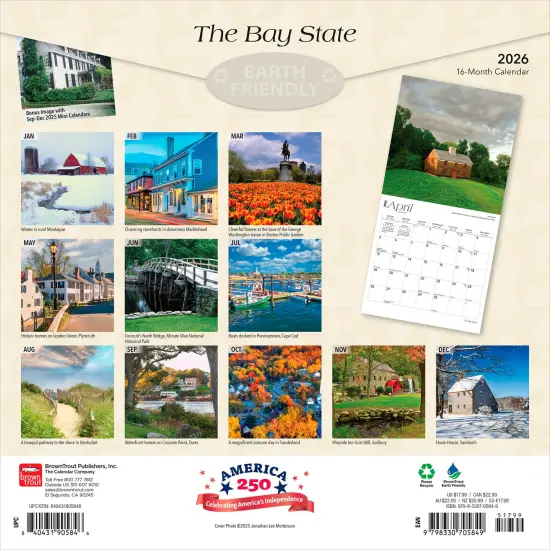 The Bay State | Massachusetts Places | 2026 12 x 24 Inch (Hanging) Monthly Square Wall Calendar | Plastic-Free {2}