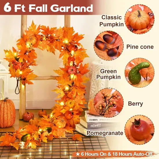 Fall Garland with Lights Autumn Garland with Pomegranate Pumpkin - Orange {2}