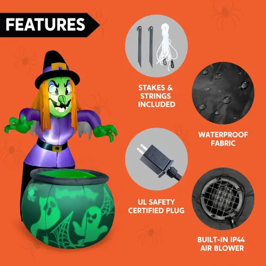 Halloween Inflatable Witch and Cauldron Decoration with Projecting Rotating Green Ghost Light, {4}