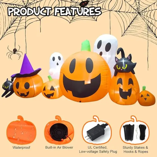 Halloween Inflatables Pumpkin Decorations Outdoor, Blow Up Yard Inflatable Halloween Pumpkin Ghost Black Cat {6}