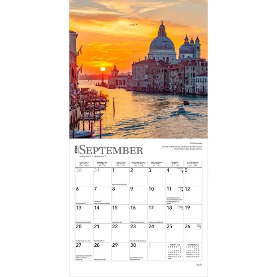 Italy | 2026 7 x 14 Inch (Hanging) Monthly Mini Wall Calendar {4}