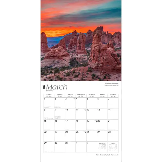 Utah National Parks & Monuments | 2026 12 x 24 Inch (Hanging) Monthly Square Wall Calendar | Plastic-Free {3}