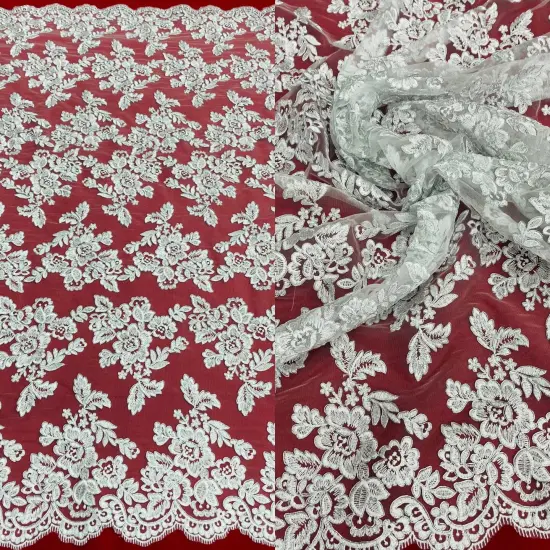 1 Yard Corded Bridal Lace Fabric Embroidered Elegant Mesh Dress 51" Width Red {3}