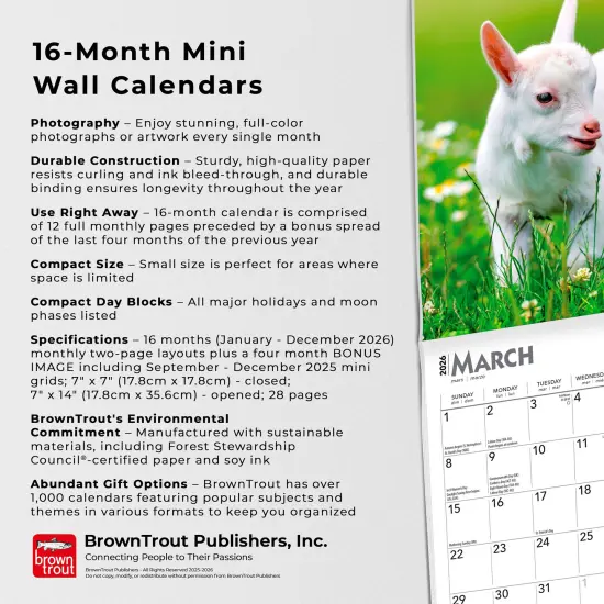 Baby Goats | 2026 7 x 14 Inch (Hanging) Monthly Mini Wall Calendar {6}
