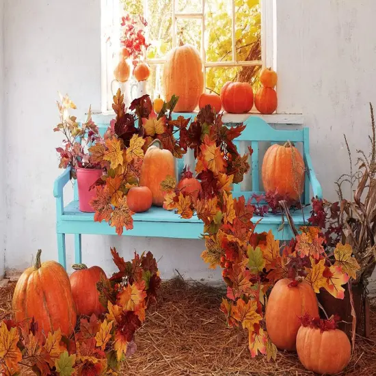 2 Pack Fall Garland Maple Leaves Outdoor 5.8Ft/Pieces Fall Hanging {6}