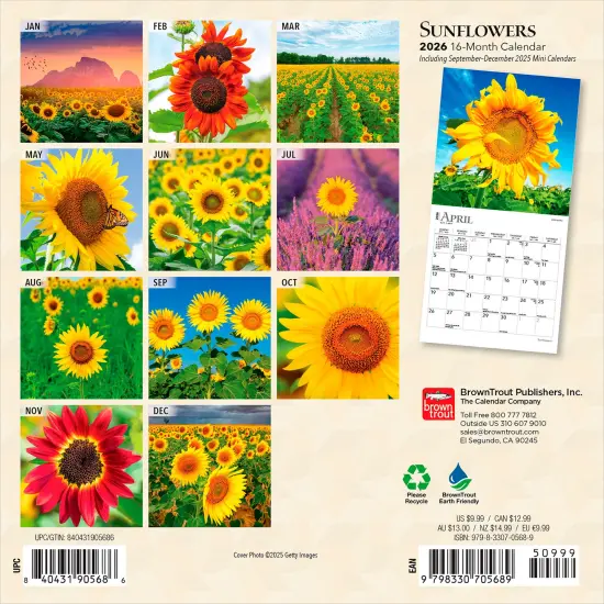 Sunflowers | 2026 7 x 14 Inch (Hanging) Monthly Mini Wall Calendar {2}