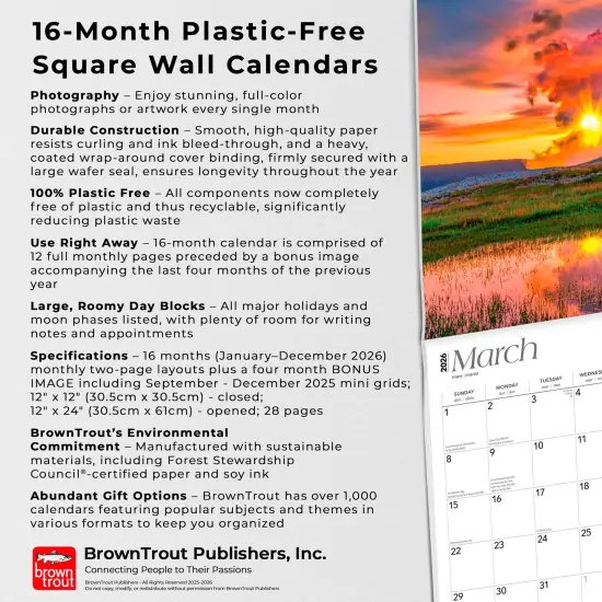 Wyoming National Parks & Monuments | 2026 12 x 24 Inch (Hanging) Monthly Square Wall Calendar | Plastic-Free {6}