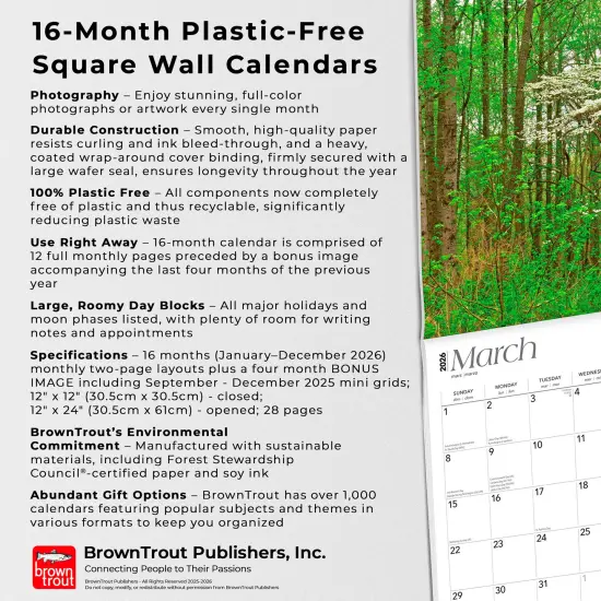 Georgia Wild & Scenic | 2026 12 x 24 Inch (Hanging) Monthly Square Wall Calendar | Plastic-Free {6}