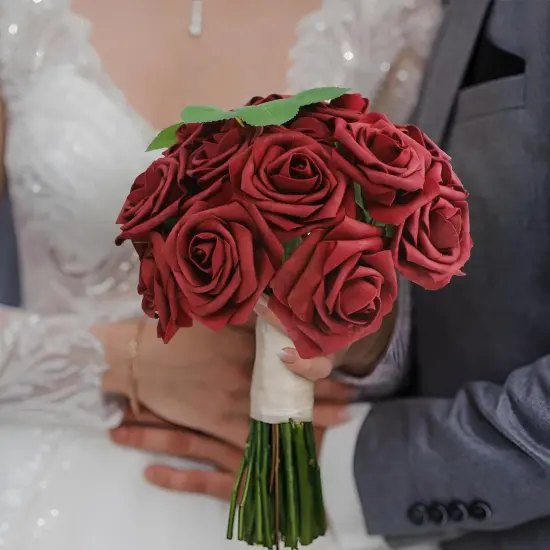 Artificial Bouquets Flowers 50PCS Burgundy Roses {3}