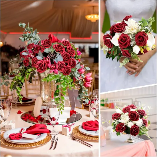 100 Pcs Artificial Flowers Real Looking Rose Flowers Bouquets {3}