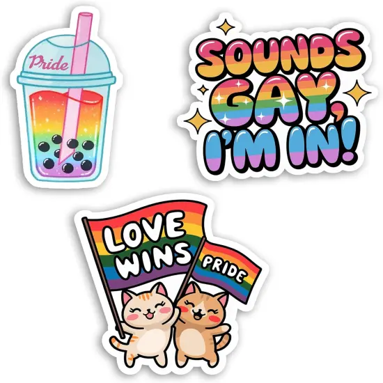 Set 3Pcs Love Wins Pride, Sound Gay I'm in, Pride LGBT Sticker LGBTQ Rainbow Gay Pride Trans Rights Bisexual Pride Humor Bookish Kindle Waterproof 2 Inches Die-Cut Vinyl for Water Bottle Phone {2}