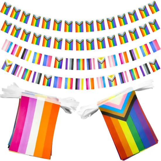2Pcs Pride Flag Rainbow Banner, 32.8ft LGBT Flag Pride Decorations, LGBT String Flags Rainbow Flag Gay Pride Flag, Colorful Gay Flag Pride Decor for LGBT Party Rainbow Party (2 Styles, 60 Flags) {1}
