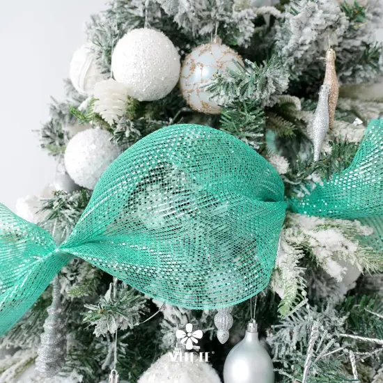 Mint Green Deco Mesh 10 Inch Deluxe Wide Foil Metallic Xmas Mesh Christmas Tree Ribbon Peppermint Mesh Ribbon {3}