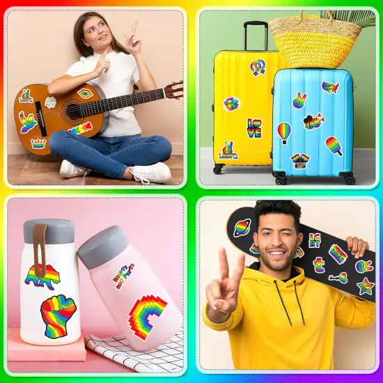 200 Pcs Gay Pride Stickers, LGBTQ+ Stickers Rainbow Sticker Bulk for Pride Month Lesbian Bisexual Sticker Pack Vinyl Waterproof Pride-Stuff for Water Bottle Laptop Skateboard Guitar Car {5}