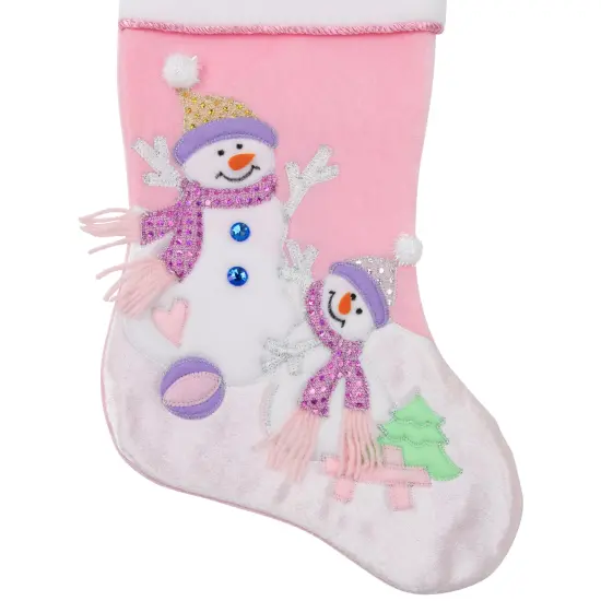 Northlight 21" Light Pink Baby's First Christmas Velveteen Snowmen Christmas Stocking {5}