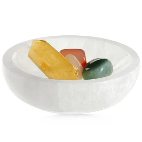 IMPRESA 4-Inch Selenite Charging Bowl for Cleansing, Recharging Crystals and Healing Stones, Meditation, Spiritual Awareness, Positive Energy, Witchcraft Supplies, Home Decor {7}