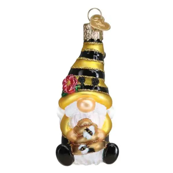 Old World Christmas 3.75 In Bee Happy Gnome Tree Ornament , Spring Flower Bee Hive Yellow {1}