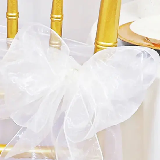 10 Pieces White Organza Chair Sashes for Elegant Wedding Decorations 8x108 inches {3}
