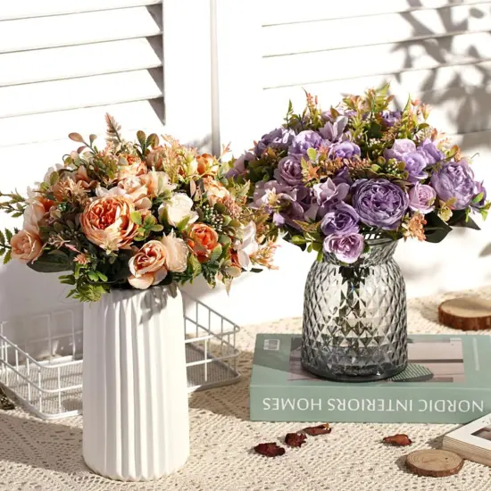 2Pcs Fall Fake Peonies Silk Hydrangea Flower Small Faux {2}