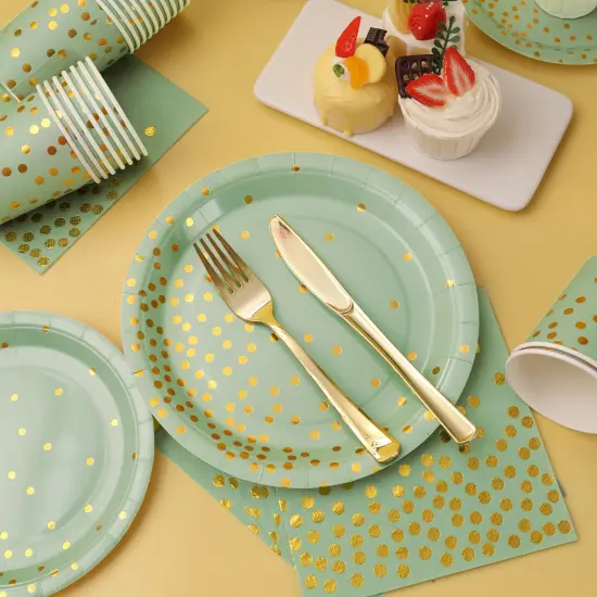 175 Pcs Sage Green Plates and Napkins Party Supplies - Sage Green Paper Plates Serve 25 Guests - Sage Green and Gold Disposable Plates Sets for Holiday Wedding Birthday Party Decoration {6}