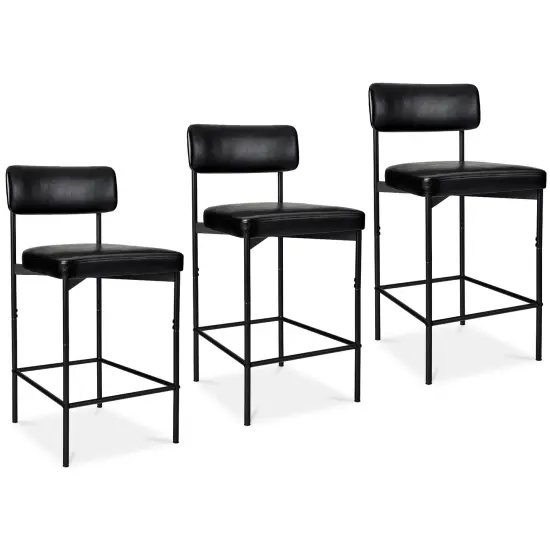 Best Choice Products Set of 3 Faux Leather Counter Stools for Kitchen Island and Dining w/ Metal Frame Midnight Black {1}