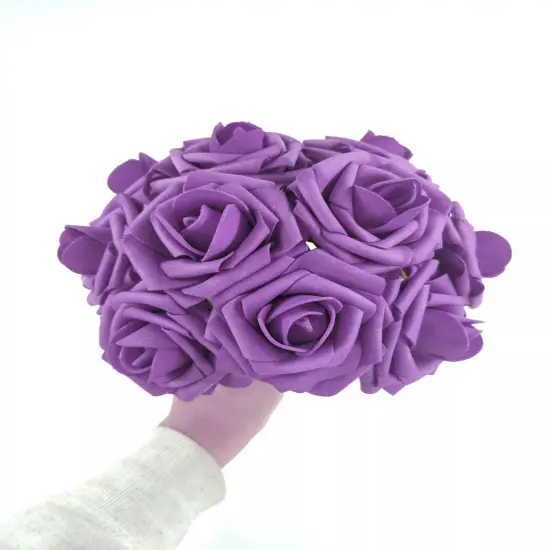 25pcs Artificial Flowers Real Looking Foam Roses Decoration DIY Purple {2}