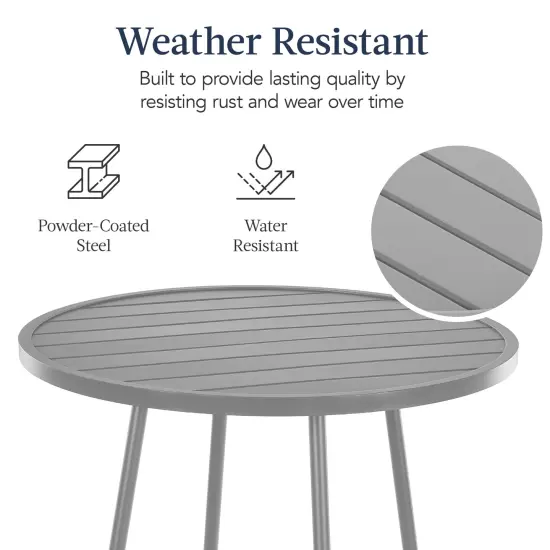 Best Choice Products 3-Piece Steel Patio Bar Height Round Bistro Set w/ Backless Stools, Slatted Design Gray {5}