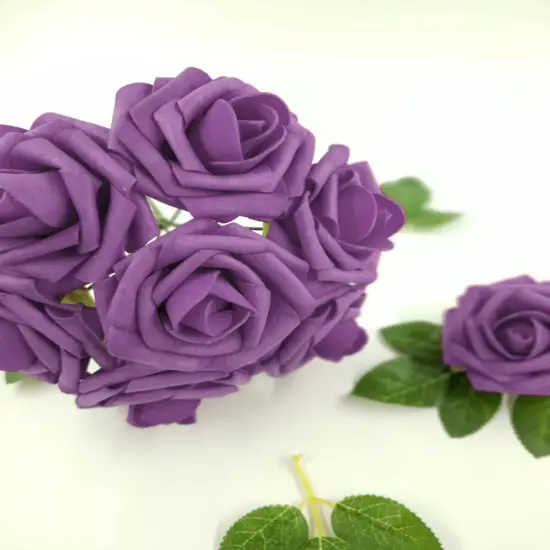 25pcs Artificial Flowers Real Looking Foam Roses Decoration DIY Purple {3}