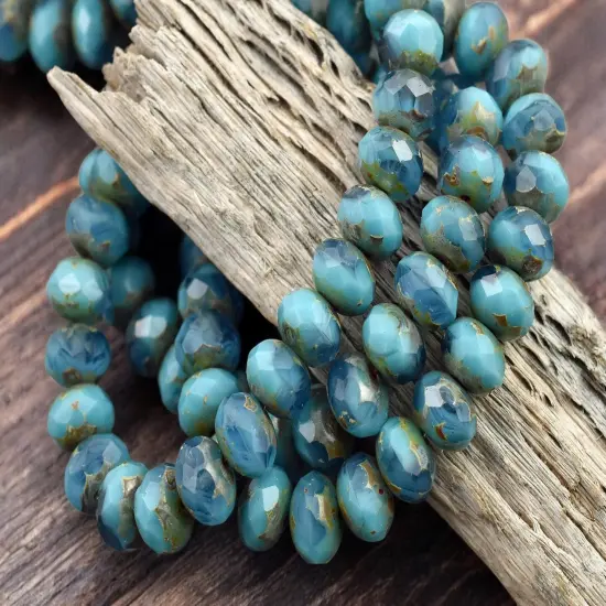 *25* 6x8mm Blended Turquoise & Montana Blue Picasso Fire Polished Rondelle Beads {3}
