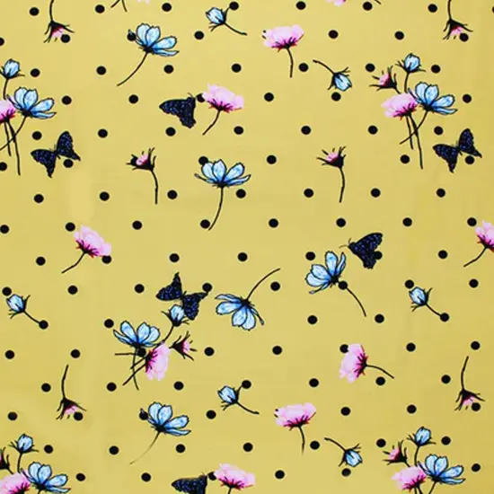 Yellow Polka Dot Butterfly Printed Spandex Fabric {2}