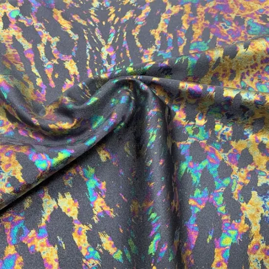 Naga Foil Printed Spandex Fabric Mulberry/Iridescent {4}