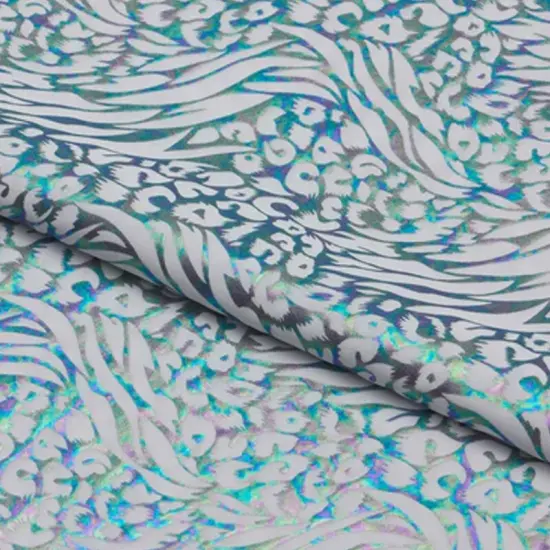 Funky Leopard Hologram Spandex Fabric Coral UV/B Reactive {6}