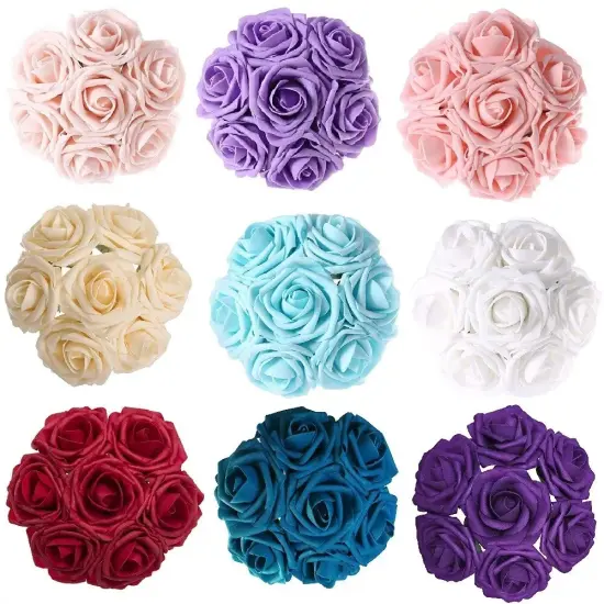 25pcs Artificial Flowers Real Looking Foam Roses Decoration DIY Ivory {4}