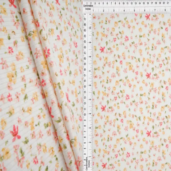 4&times;2 Yummy Rib Ditsy Print Knit 97% Polyester, 3% Spandex, 58/60&Prime; Width Soft Stretch Fabric for Apparel & More YELLOW BUTTER {1}