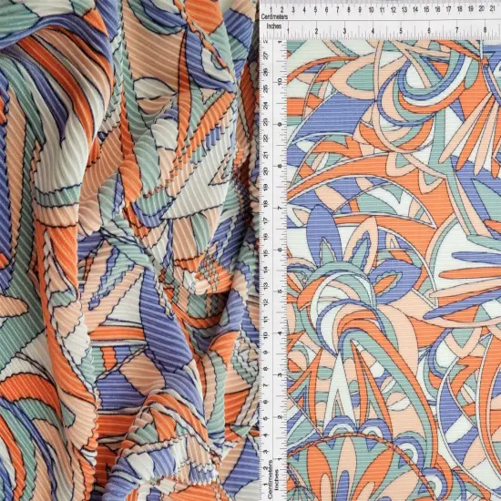 1 Yard Geometric Bodre Interlock Pleated Fabric Lightweight Soft Drape 58/59" Wide LIME MULTI {5}