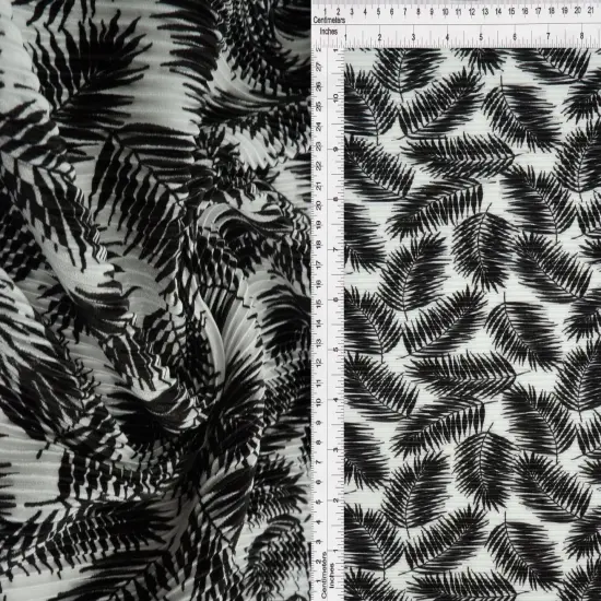 1 Yard Lightweight Soft Drape Tropical Leaf Interlock Pleated Fabric 58/60" Wide BLACK {1}