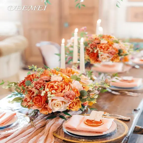 Artificial Fall Flowers Burnt Orange Combo Box Set {2}