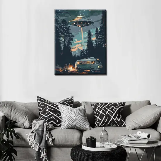 Starry UFO DIY Paint by Numbers for Adults Bus in Forest DIY Oil Painting Acrylic Paint Art Moon Stars Painting Kits Canvas with Acrylic Paint UFO Fantasy Decor 16x20 Inch （Without Frame ） {3}