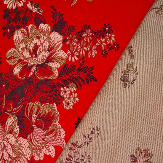 Red-Brown-Multi Polyester Floral Chinese Brocade Woven Fabric By the Yard {3}