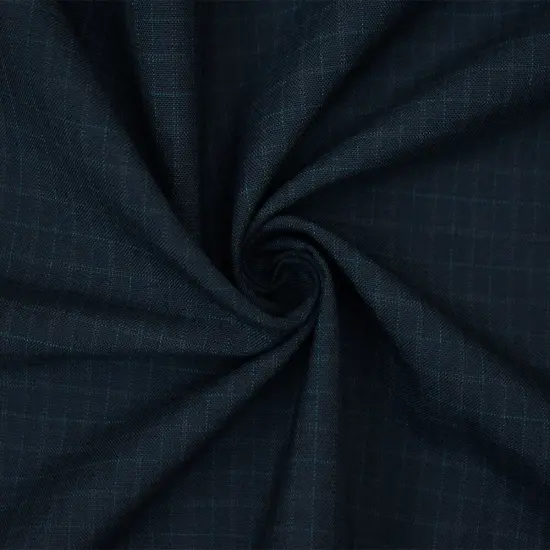 Navy-Gray-Green Wool Polyester Check Pattern Shirting Woven Fabric By the Yard {3}