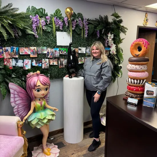 Black Bear with Balloon on Pedestal Statue {3}