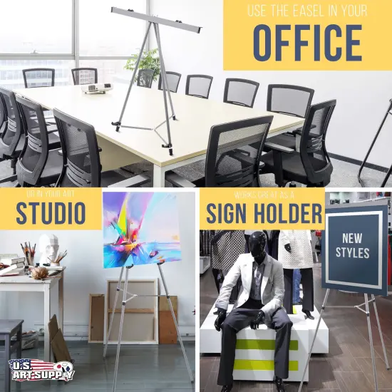 66" High Boardroom Classroom Silver Flip Chart Easel & Presentation Stand (10 Pack) - Adjustable Floor/Tabletop, Portable Tripod, Holds 25 lbs., for Chart Paper, Poster Boards, & Pads {6}