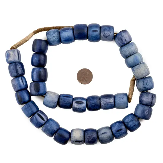 The Bead Chest Blue Cylindrical Bone Beads 18mm Nepal Cylinder 26 Inch Strand {4}