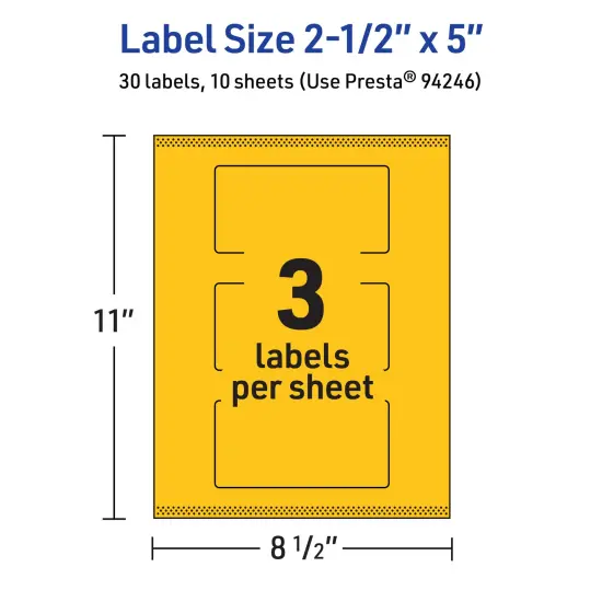 Avery Bright Yellow Paper Labels, 2.5" x 5" Rectangle {5}